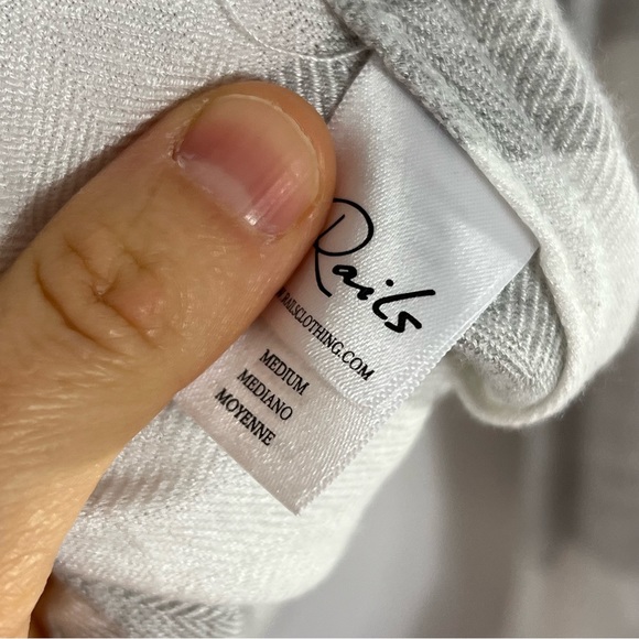 Rails Grey and White Stripe Rayon Button Down Shirt Size Medium - Picture 3 of 7